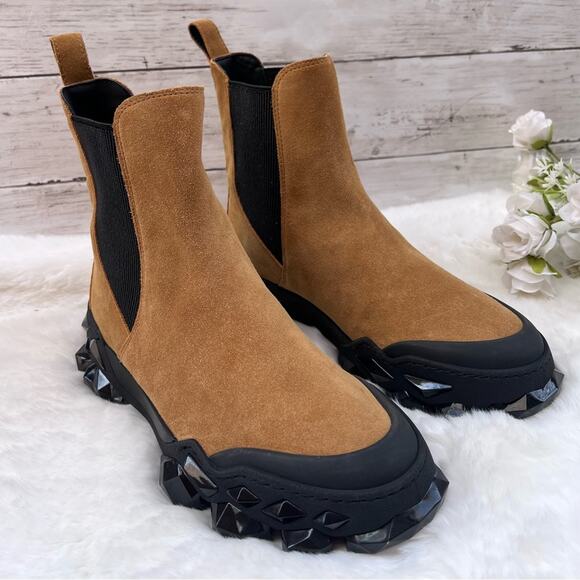 NEW Size 10 Womens Jimmy Choo Brown Diamond X Chelsea Suede Platform Ankle Boots - Picture 4 of 13